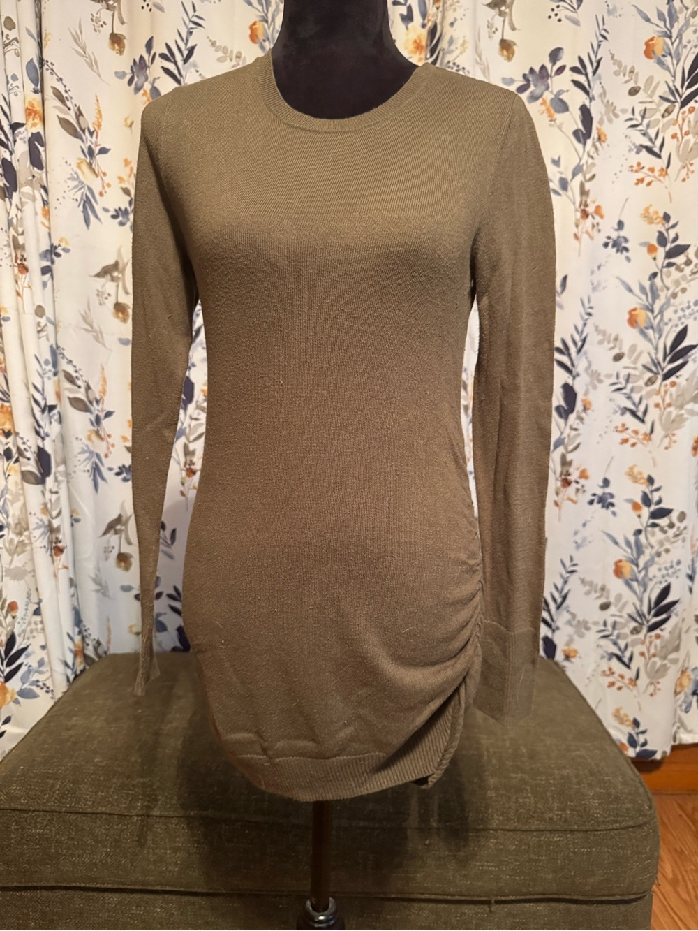 Motherhood Maternity Olive Long Sleeve Side-Ruched Knit Dress